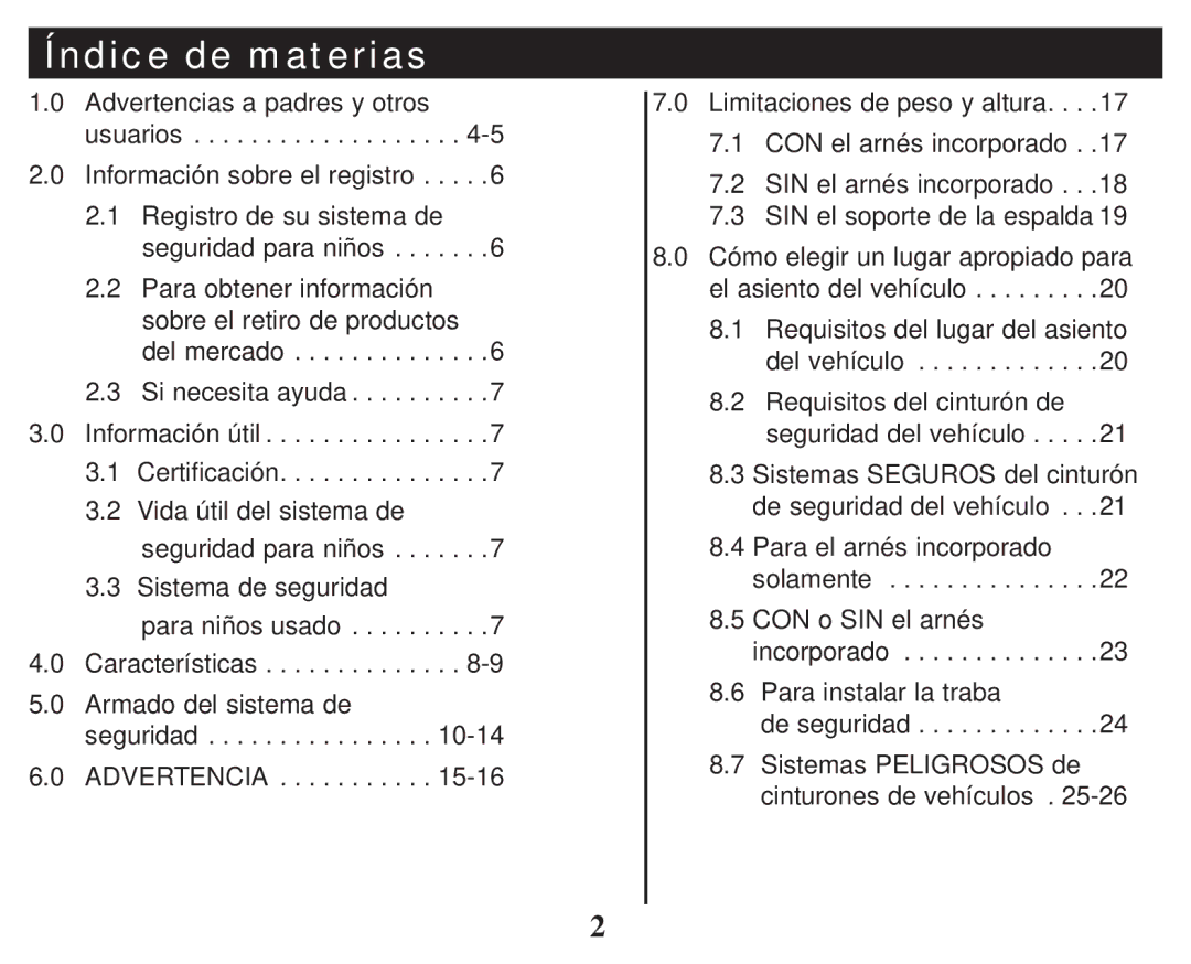 Graco PD247333A owner manual Índice de materias 