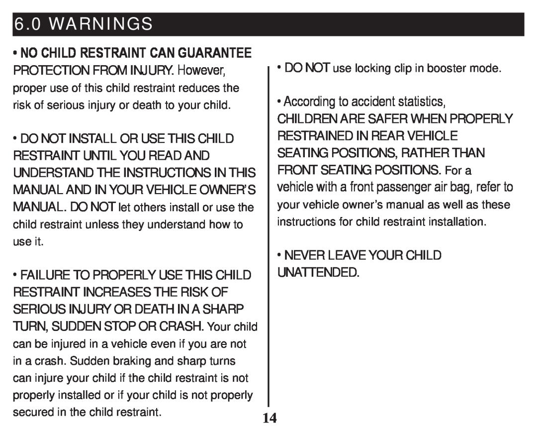 Graco PD247333A owner manual Warnings, ‡12&+,/5675$,17&$1*8$5$17, ‡Do Not Install Or Use This Child 