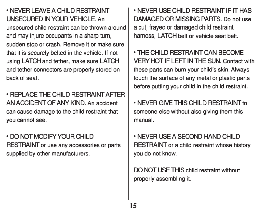 Graco PD247333A owner manual DO NOT USE THIS child restraint without properly assembling it 