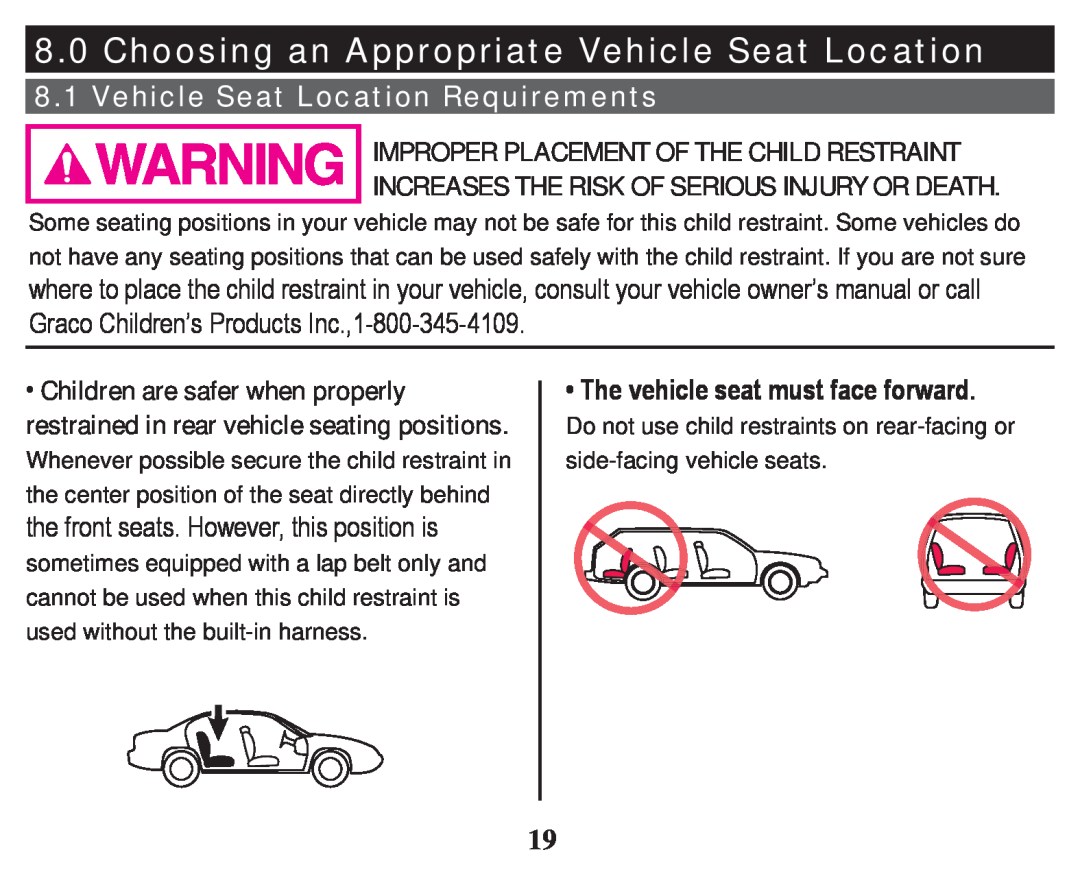 Graco PD247333A owner manual Choosing an Appropriate Vehicle Seat Location, Vehicle Seat Location Requirements 