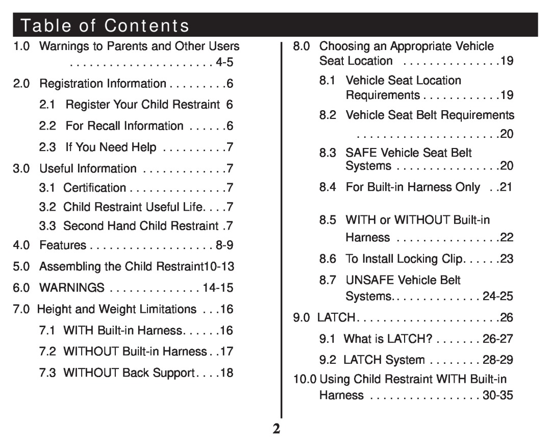 Graco PD247333A owner manual Table of Contents 
