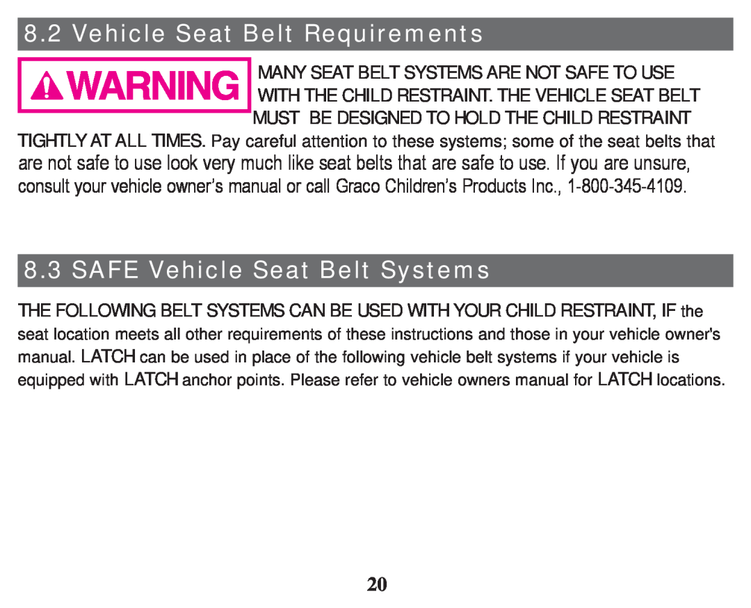 Graco PD247333A Vehicle Seat Belt Requirements, SAFE Vehicle Seat Belt Systems, Many Seat Belt Systems Are Not Safe To Use 