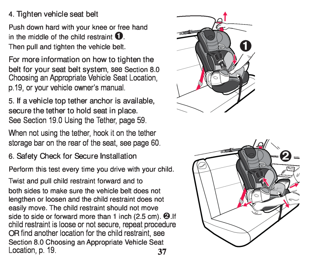 Graco PD247333A owner manual Tighten vehicle seat belt, Safety Check for Secure Installation, RfdwlrqS 