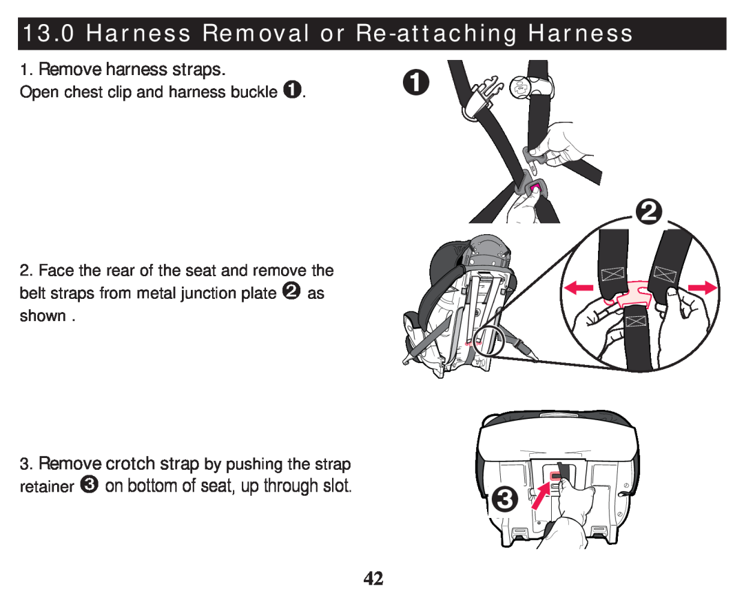 Graco PD247333A owner manual Harness Removal or Re-attaching Harness, Remove harness straps 