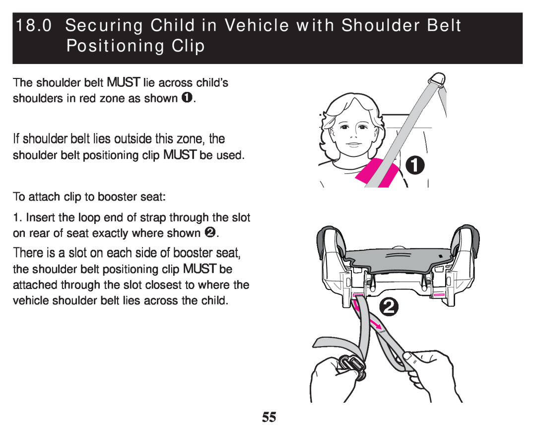 Graco PD247333A owner manual Securing Child in Vehicle with Shoulder Belt Positioning Clip 