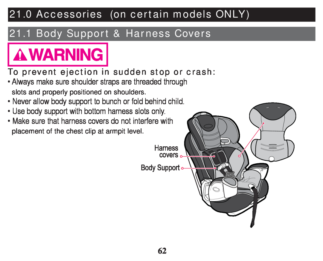 Graco PD247333A owner manual Accessories on certain models ONLY, Body Support & Harness Covers 