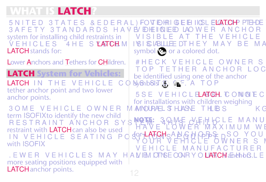 Graco PD250304A owner manual Vehicle Seating Positions Equipped with Isofix, Symbol or a colored dot, Symbols 