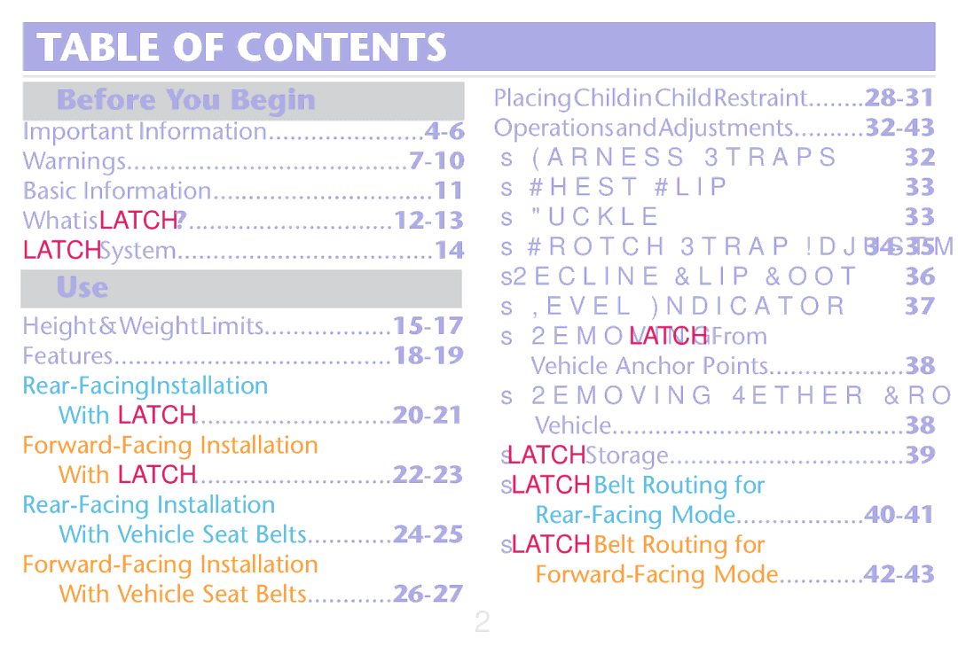 Graco PD250304A owner manual Table of Contents 