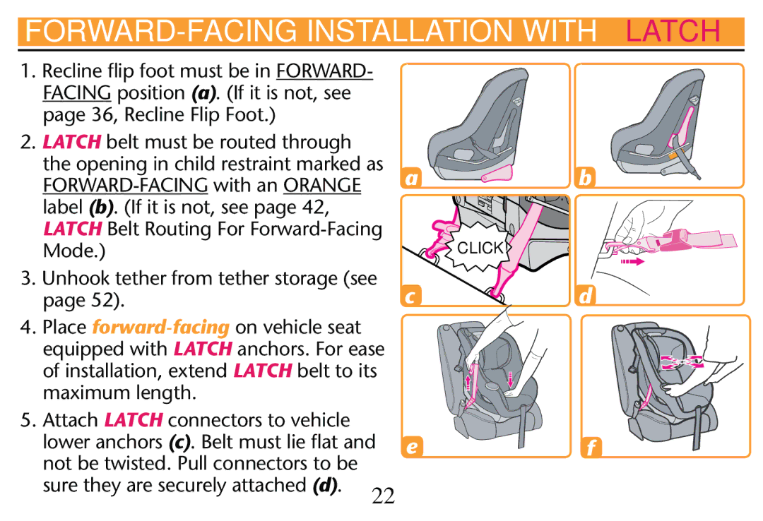 Graco PD250304A Latch Belt Routing For Forward-Facing, ODE  5NHOOKNTETHER Fromttether Storage SEE page   