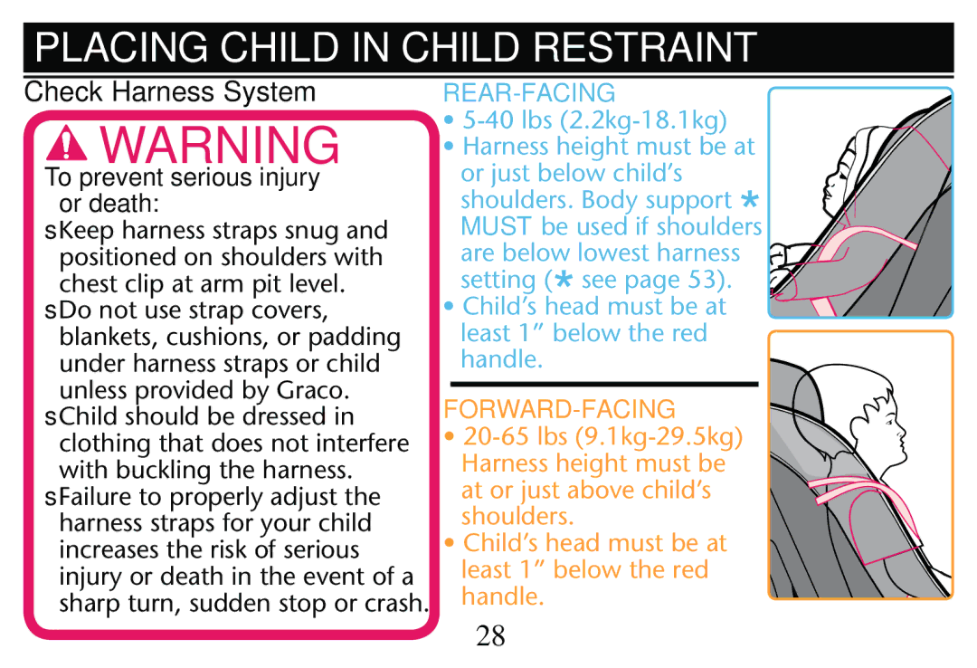 Graco PD250304A Placing Child in Child Restraint, To prevent serious injury or death, Clothing that does not interfere 