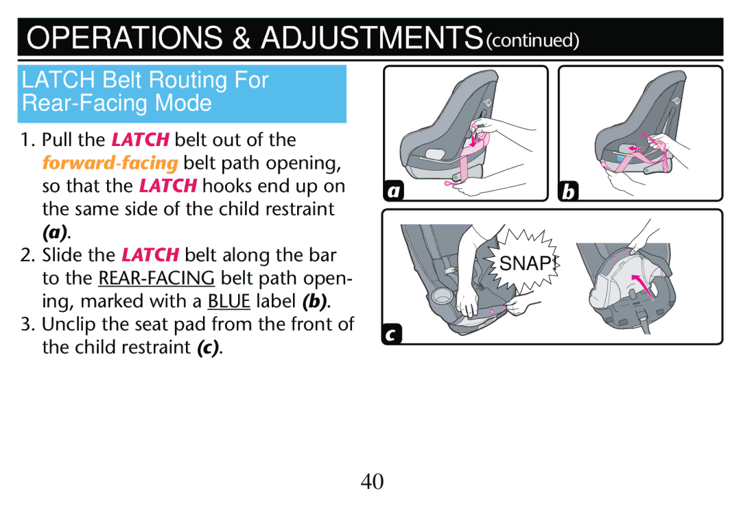 Graco PD250304A owner manual Latch Belt Routing For Rear-Facing Mode, Snap 