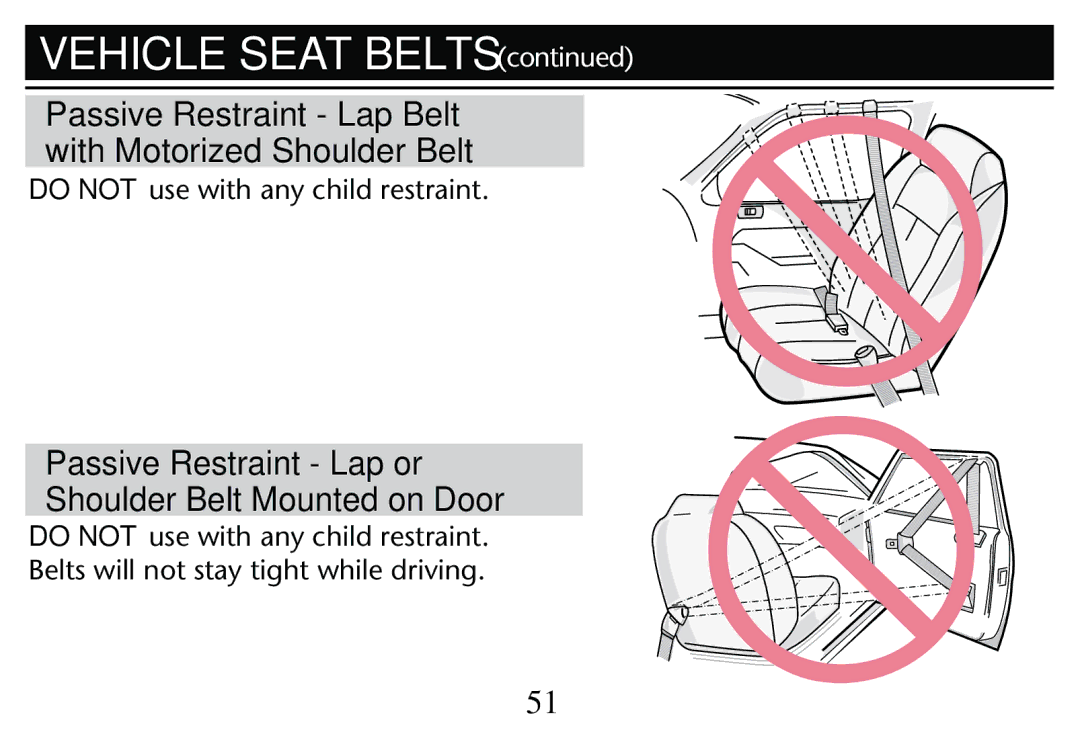 Graco PD250304A owner manual Passive Restraint Lap Belt with Motorized Shoulder Belt, Do not use with any child restraint 