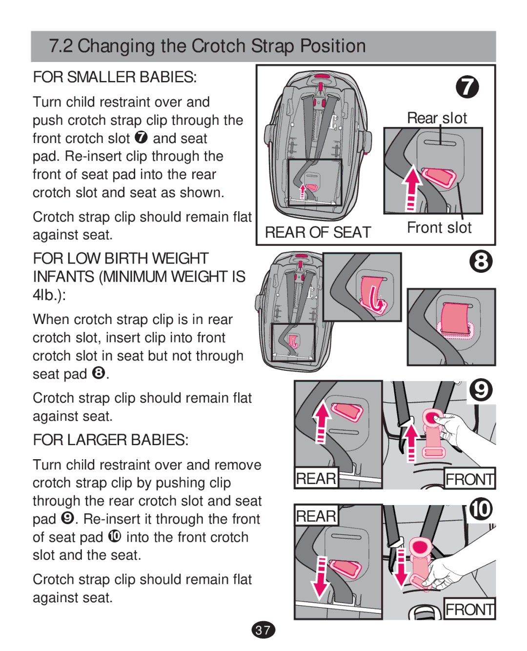 Graco PD252987A manual For Smaller Babies, For Larger Babies, Rear Front 