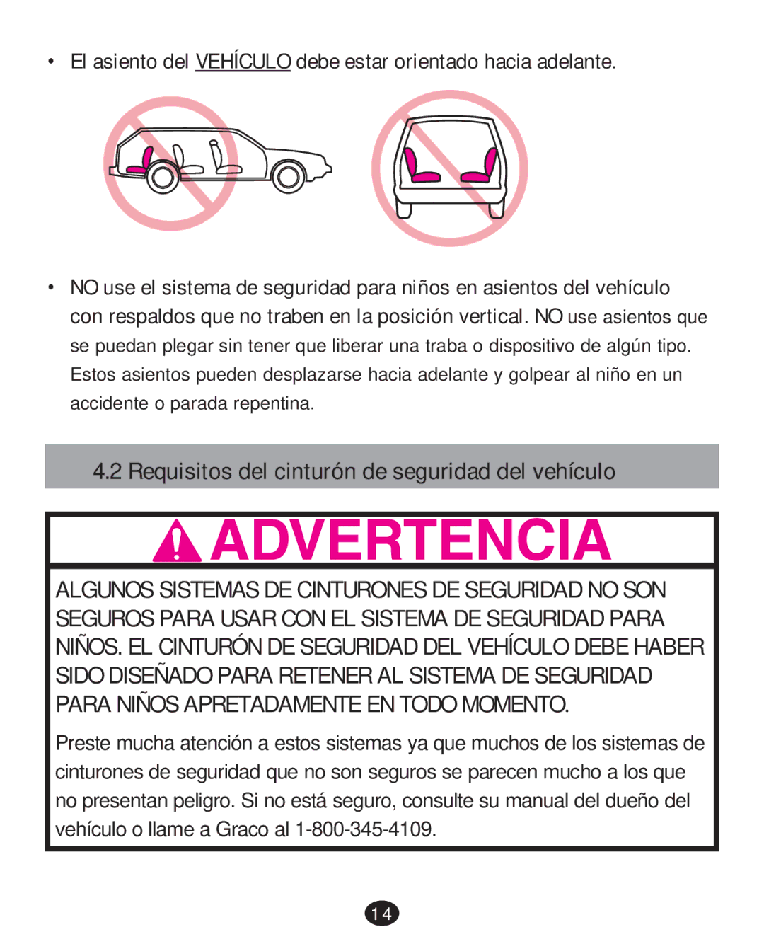 Graco PD252987A manual Requisitos del cinturón de seguridad del vehículo 