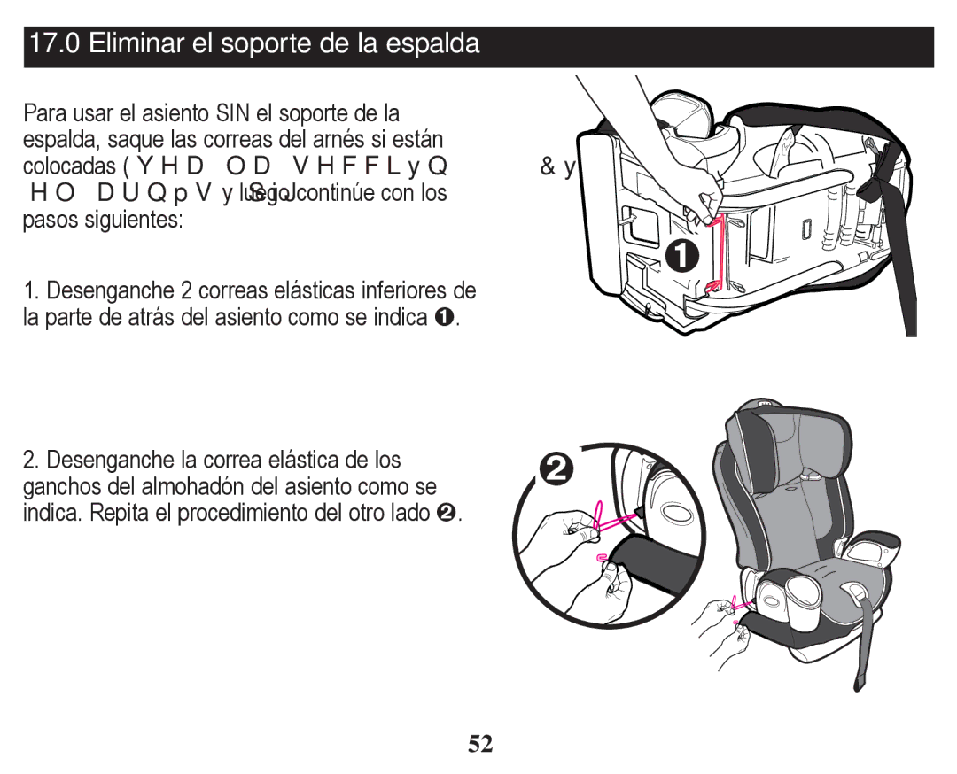 Graco PD254379A owner manual Eliminar el soporte de la espalda 