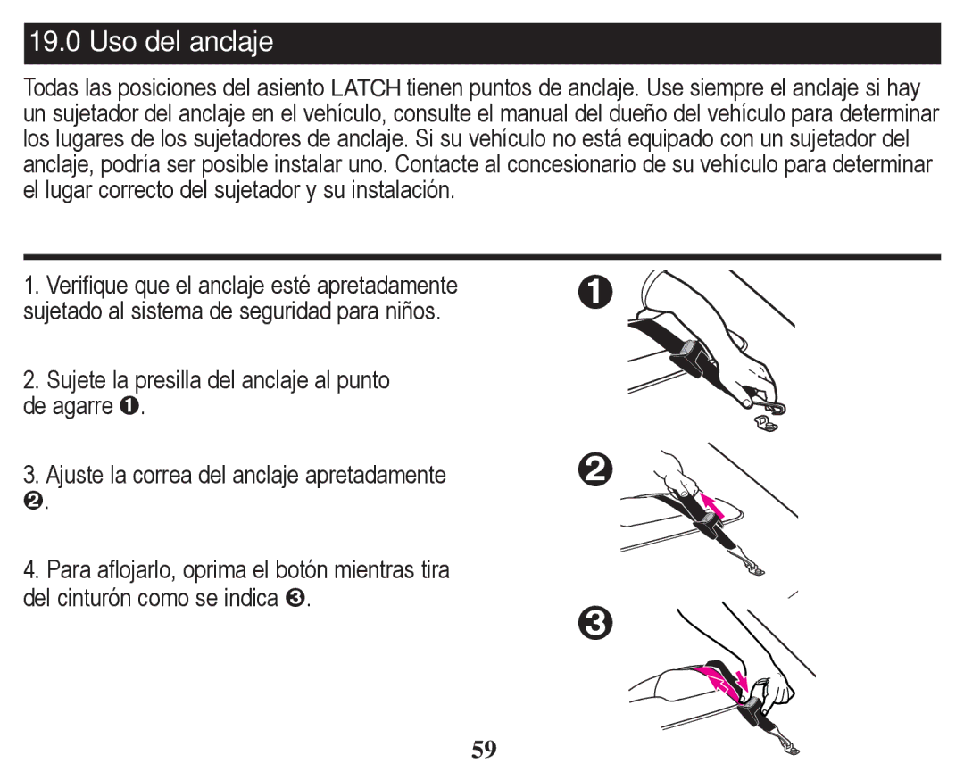 Graco PD254379A owner manual Uso del anclaje 