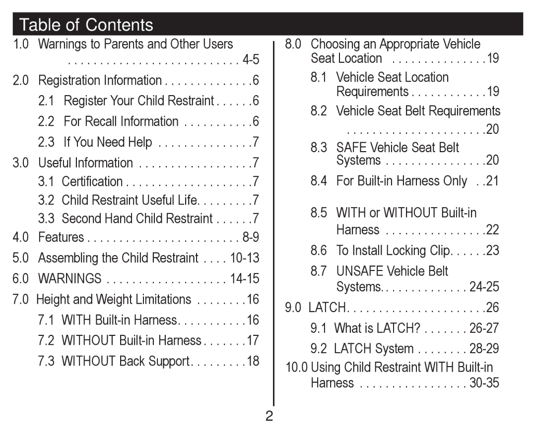 Graco PD254379A owner manual Table of Contents 