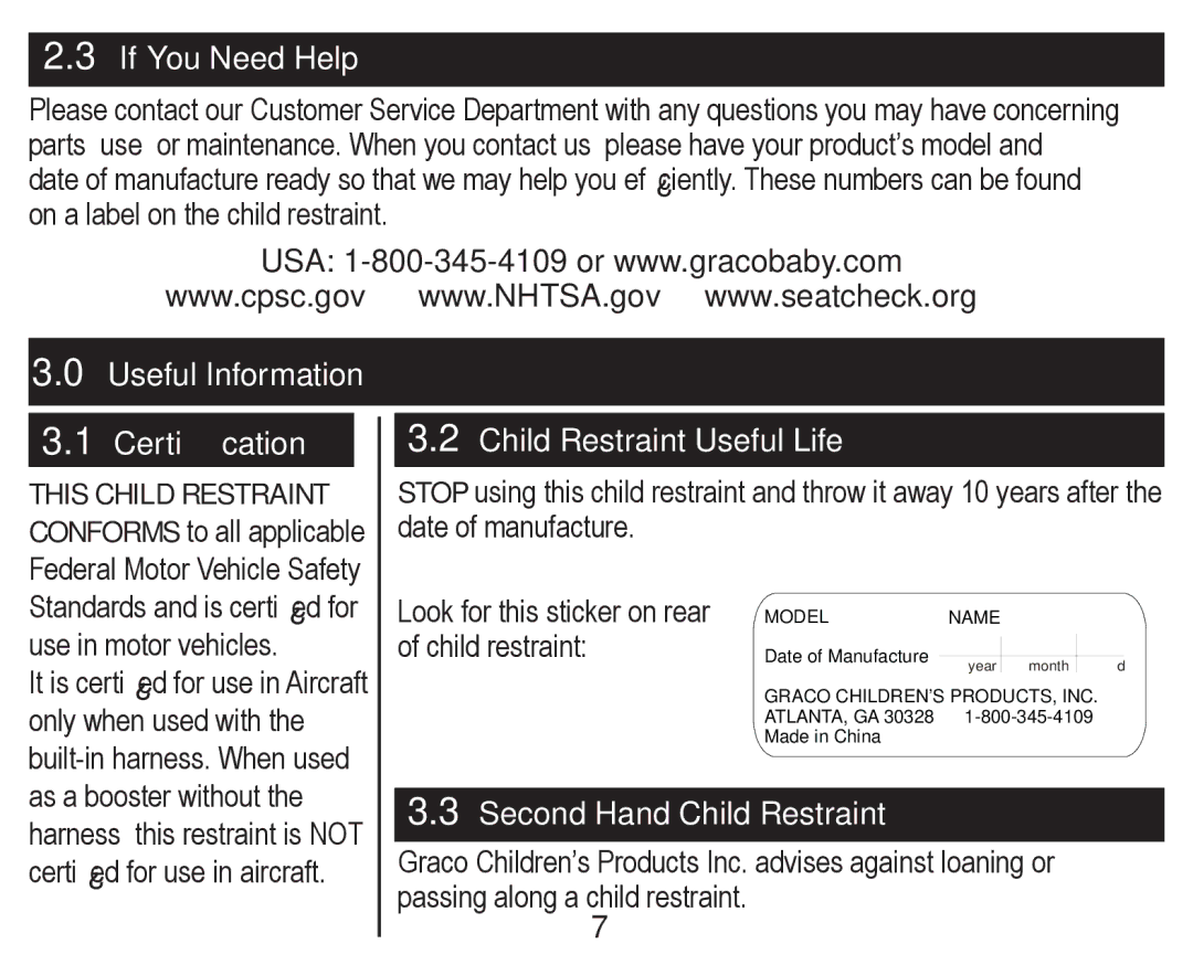 Graco PD254379A owner manual Useful Information CertiÀcation 