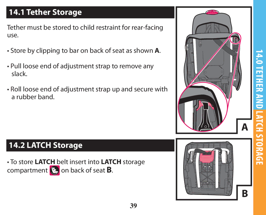 Graco PD254443A owner manual Tether Storage, Latch Storage 