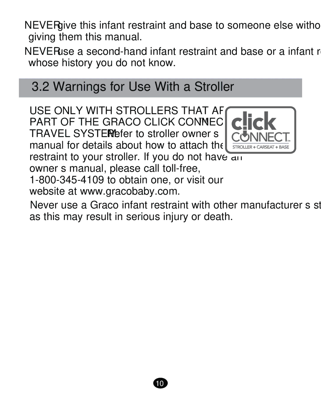 Graco PD261465A 10/13 US manual ‡ USE only with Strollers That are 