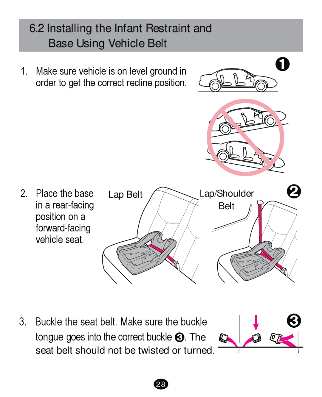 Graco PD261465A 10/13 US manual Installing the Infant Restraint and Base Using Vehicle Belt 