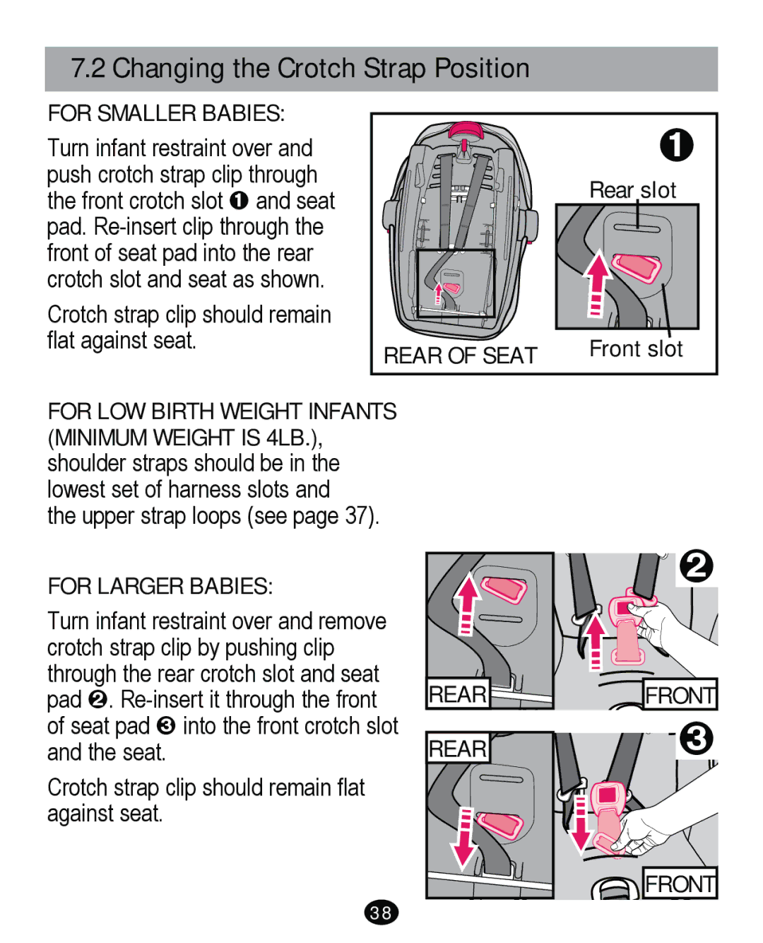 Graco PD261465A 10/13 US manual Changing the Crotch Strap Position, Rear slot, Front slot 