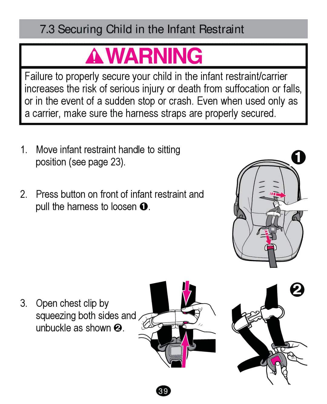 Graco PD261465A 10/13 US manual Securing Child in the Infant Restraint 