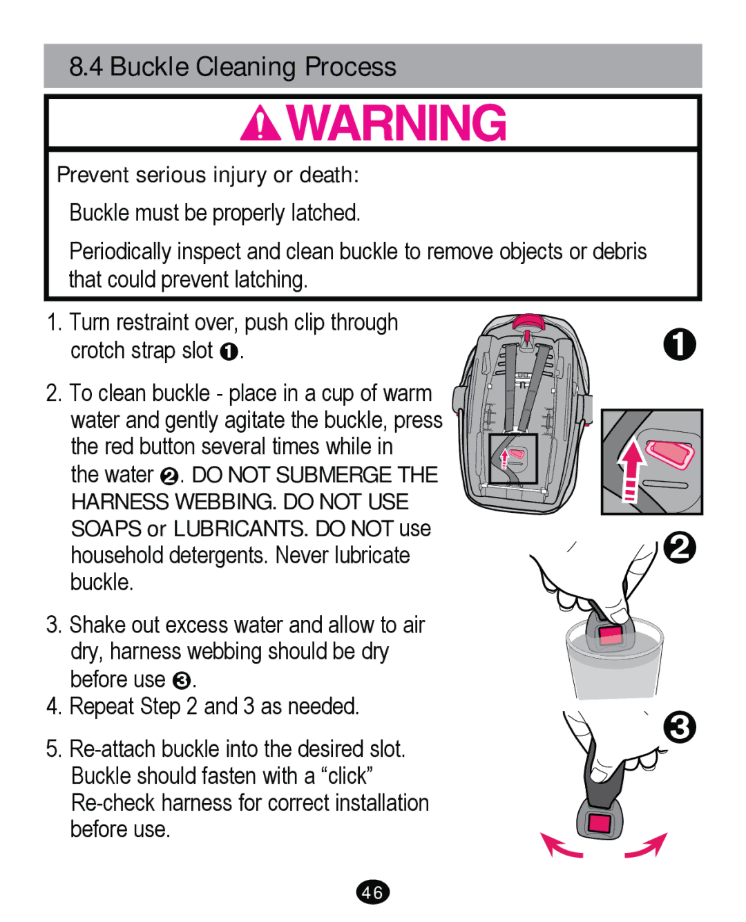 Graco PD261465A 10/13 US manual Buckle Cleaning Process, Prevent serious injury or death 