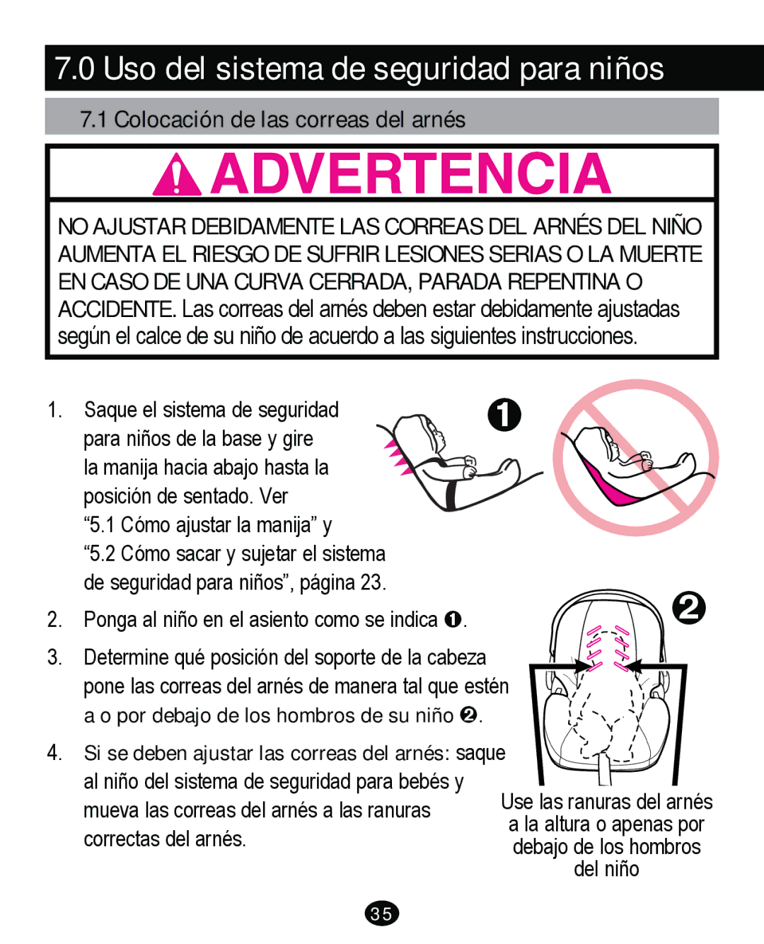 Graco PD261465A 10/13 US manual Uso del sistema de seguridad para niños, Colocación de las correas del arnés 