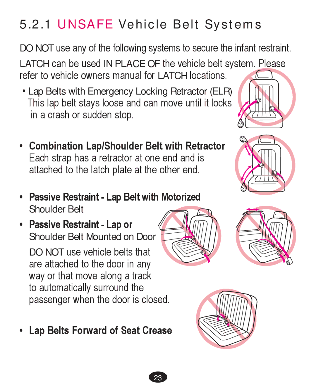 Graco PD261467A owner manual Unsafe Vehicle Belt Systems, ‡ Lap Belts with Emergency Locking Retractor ELR 