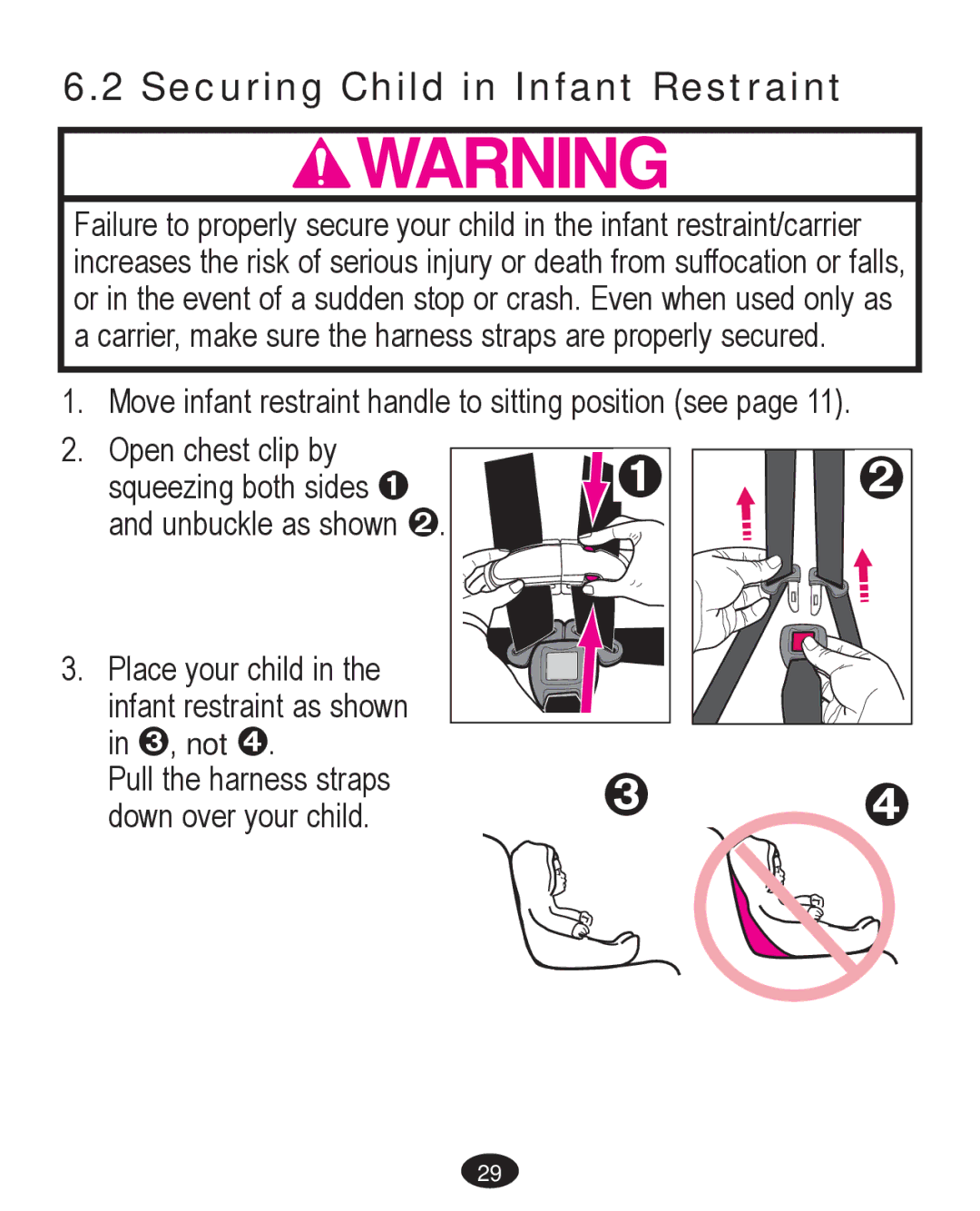 Graco PD261467A owner manual Securing Child in Infant Restraint 