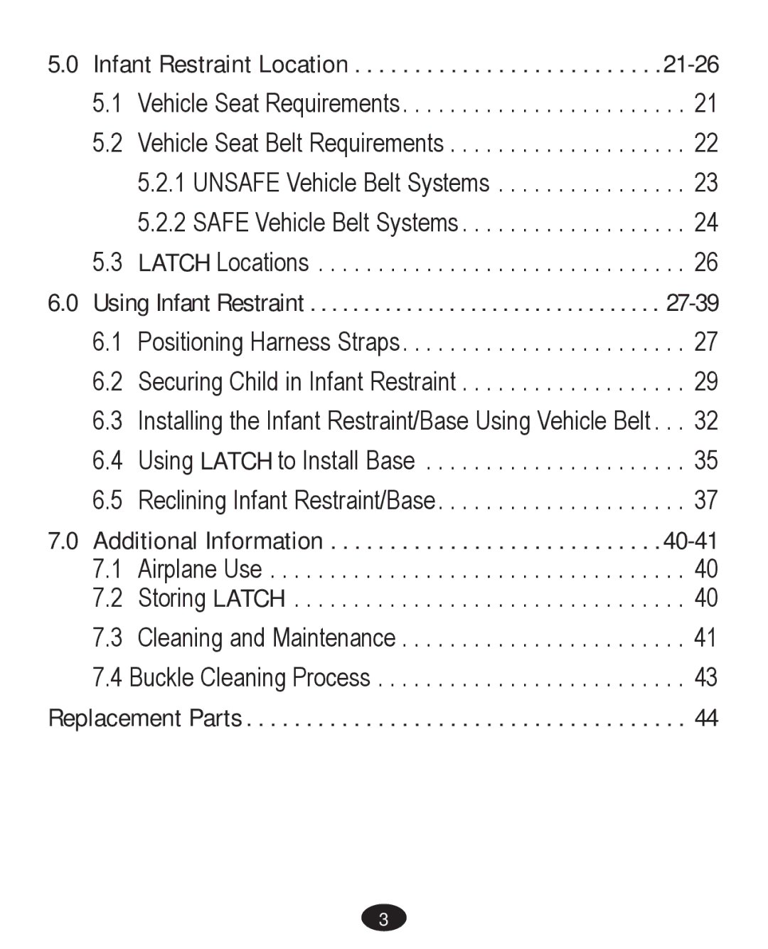 Graco PD261467A owner manual Infant Restraint Location, Using Infant Restraint, Replacement Parts 