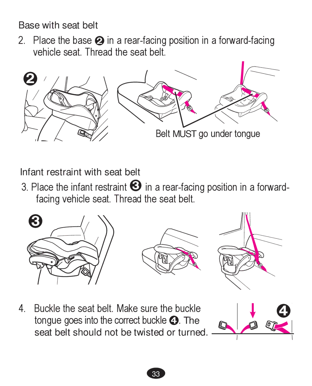 Graco PD261467A owner manual Base with seat belt, Infant restraint with seat belt 