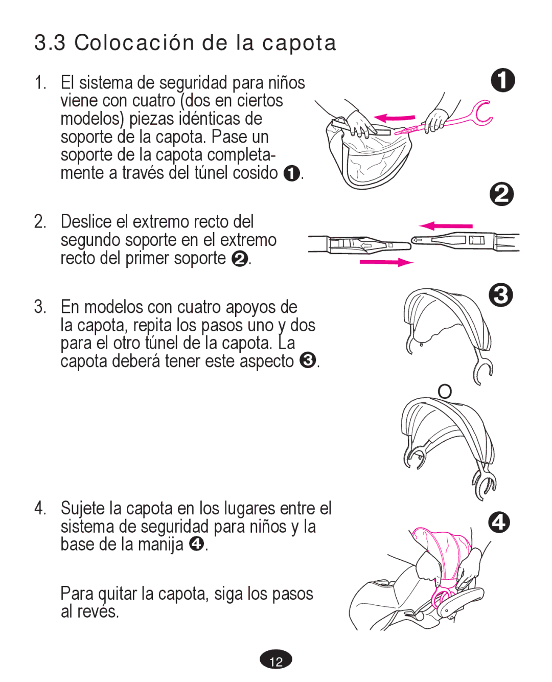 Graco PD261467A owner manual Colocación de la capota 