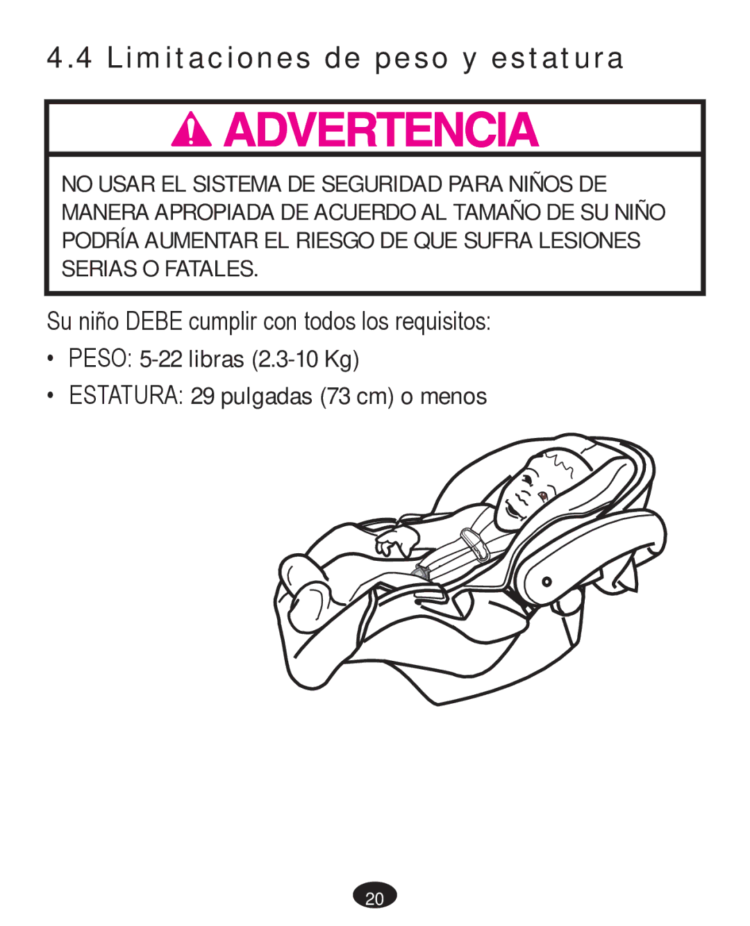 Graco PD261467A owner manual Limitaciones de peso y estatura 