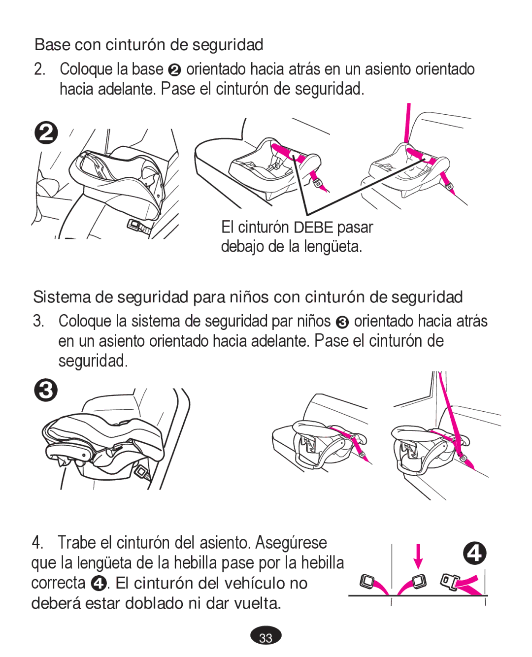 Graco PD261467A owner manual Base con cinturón de seguridad, Sistema de seguridad para niños con cinturón de seguridad 