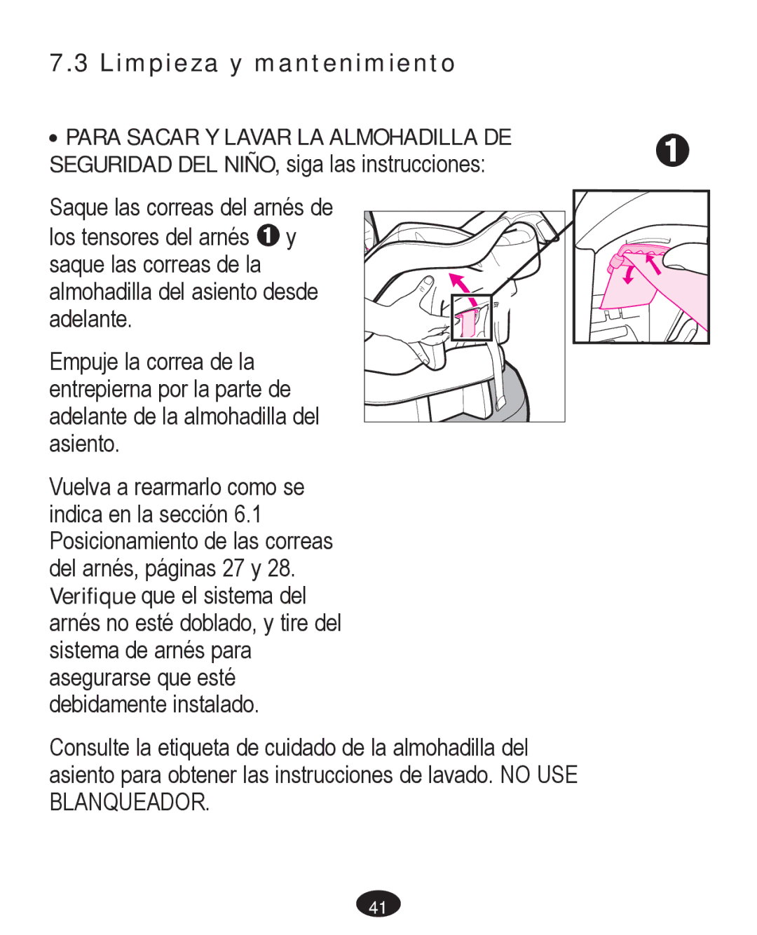 Graco PD261467A owner manual  Para Sacar Y Lavar LA Almohadilla DE 