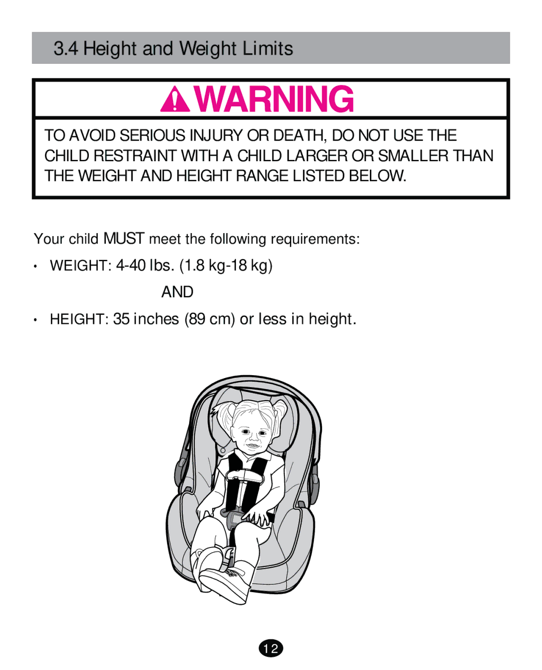 Graco PD261471A manual Height and Weight Limits 