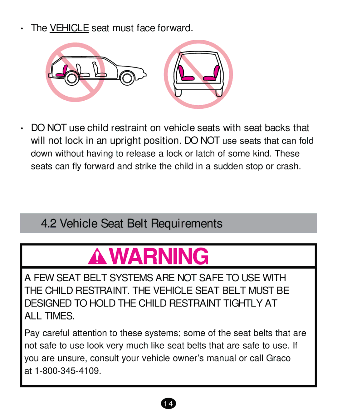 Graco PD261471A manual Vehicle Seat Belt Requirements 