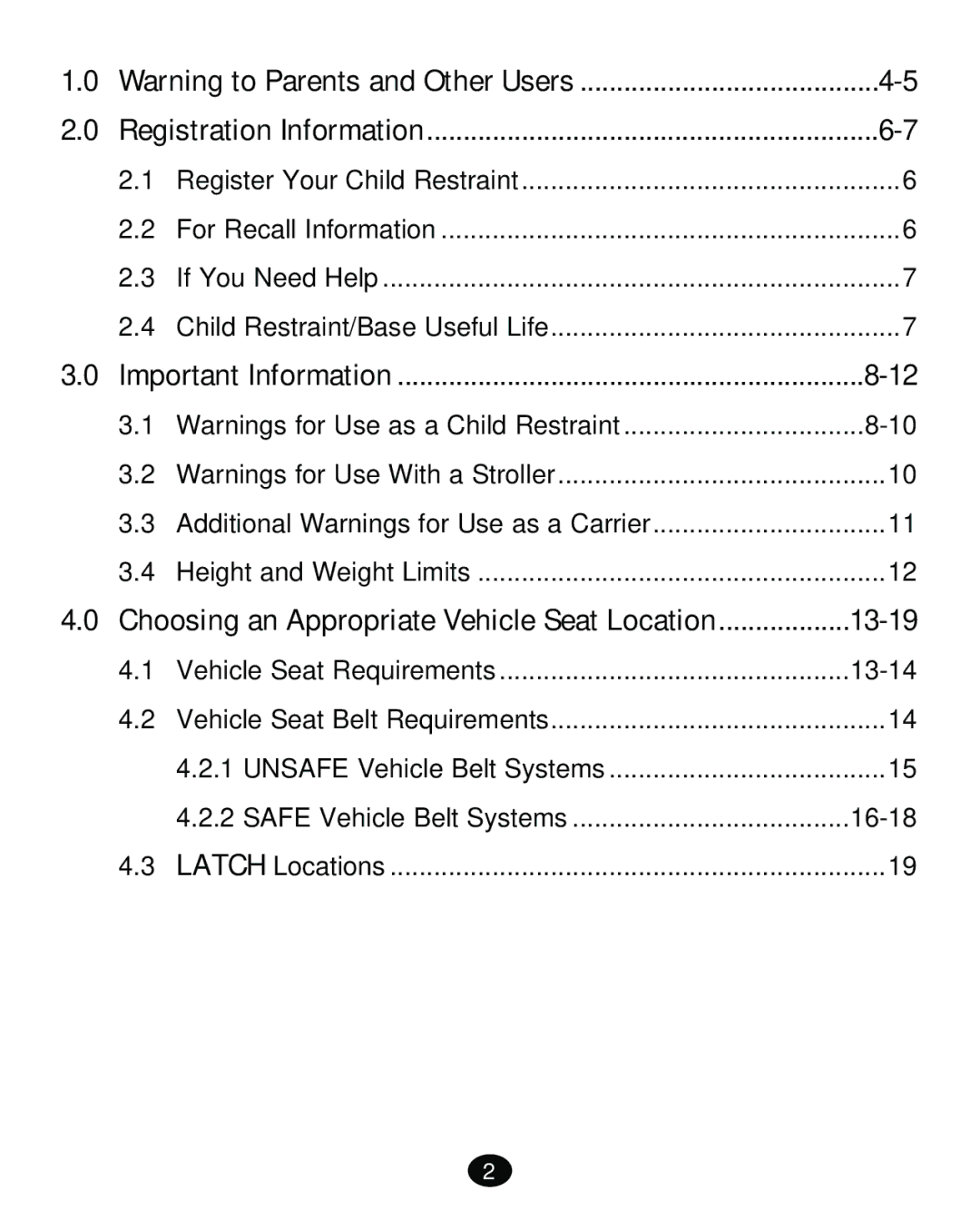 Graco PD261471A manual Choosing an Appropriate Vehicle Seat Location 13-19, Registration Information 