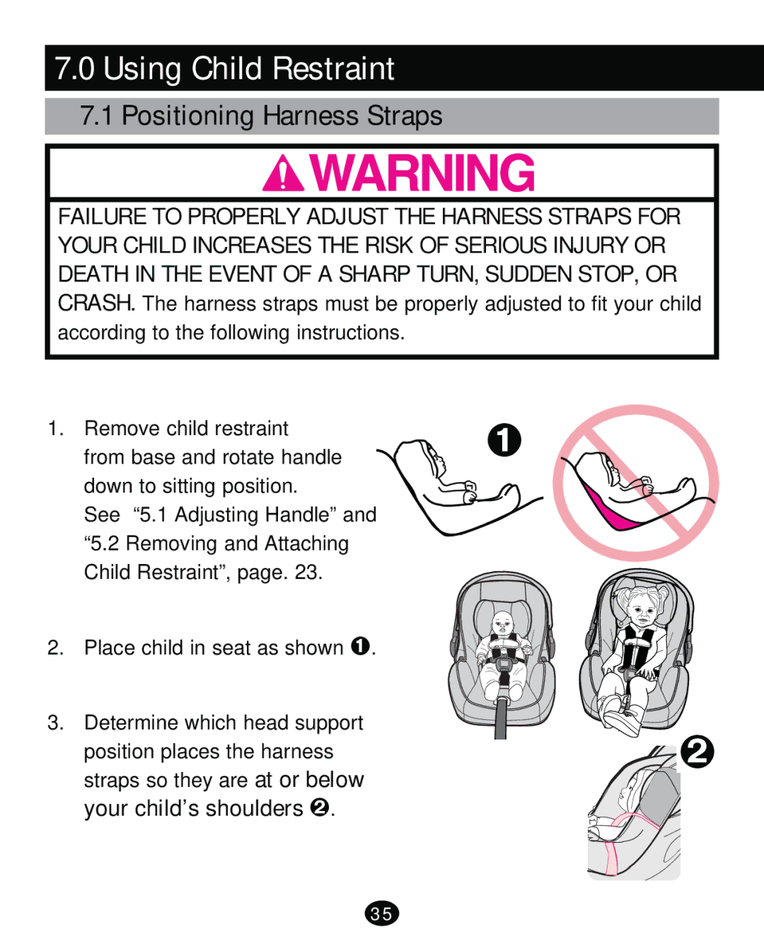 Graco PD261471A manual Using Child Restraint, Positioning Harness Straps, Your child’s shoulders š 