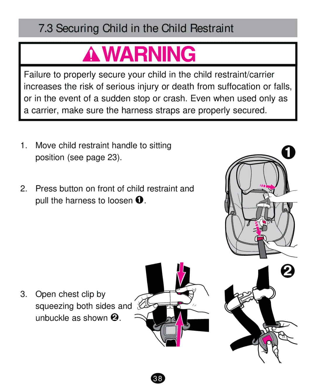 Graco PD261471A manual Securing Child in the Child Restraint 