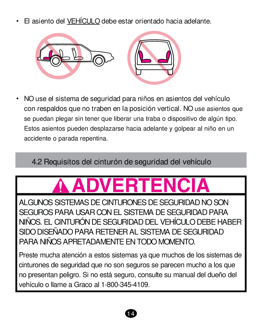 Graco PD261471A manual Requisitos del cinturón de seguridad del vehículo 