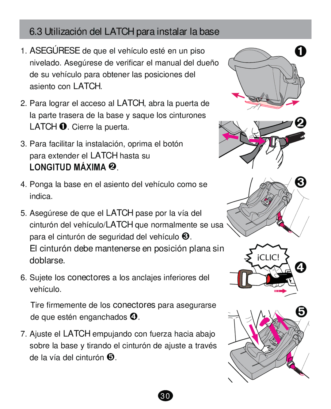 Graco PD261471A manual Utilización del Latch para instalar la base 