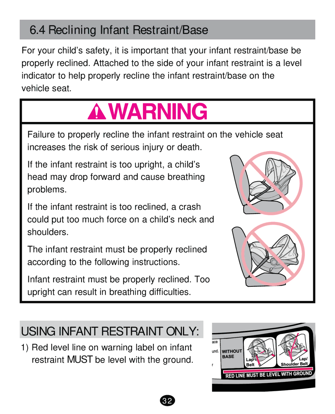 Graco PD261473A manual Reclining Infant Restraint/Base 