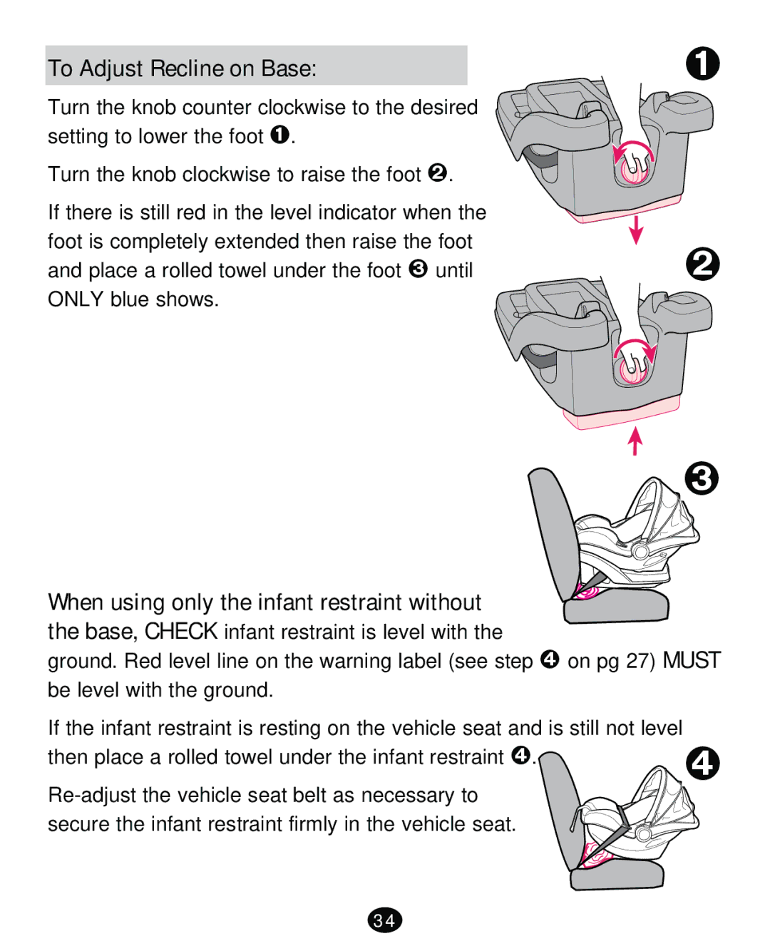 Graco PD261473A manual To Adjust Recline on Base 