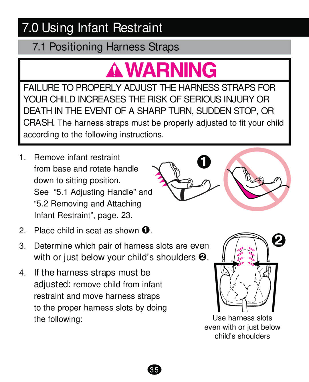 Graco PD261473A manual Using Infant Restraint, Positioning Harness Straps 