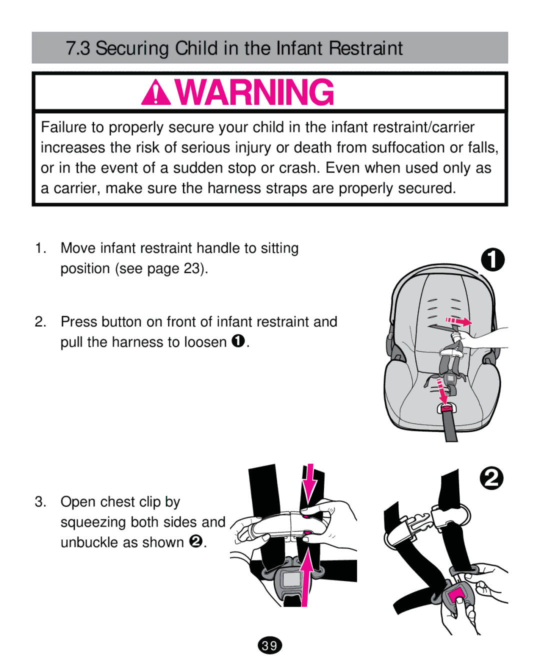 Graco PD261473A manual Securing Child in the Infant Restraint 