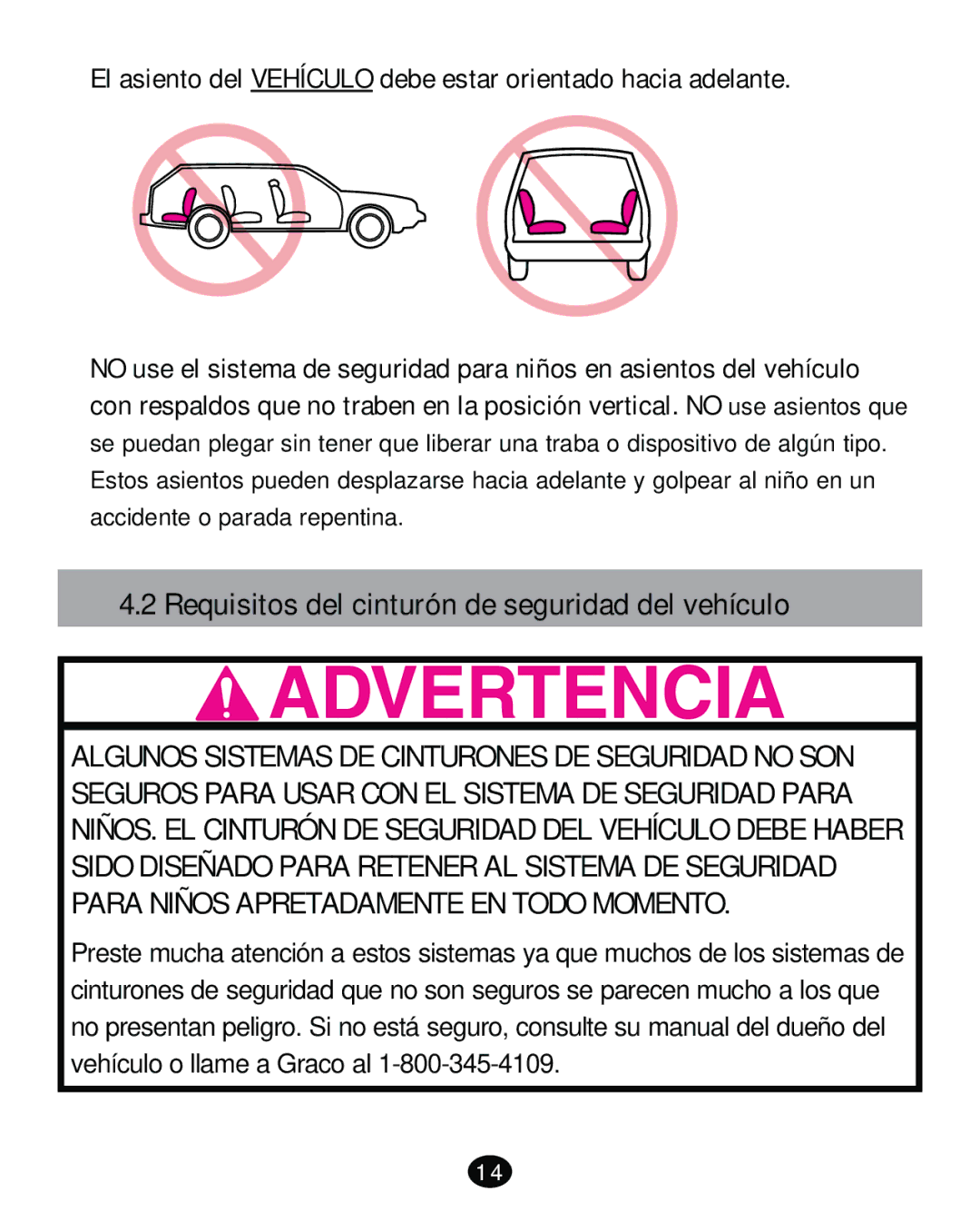 Graco PD261473A manual Requisitos del cinturón de seguridad del vehículo 