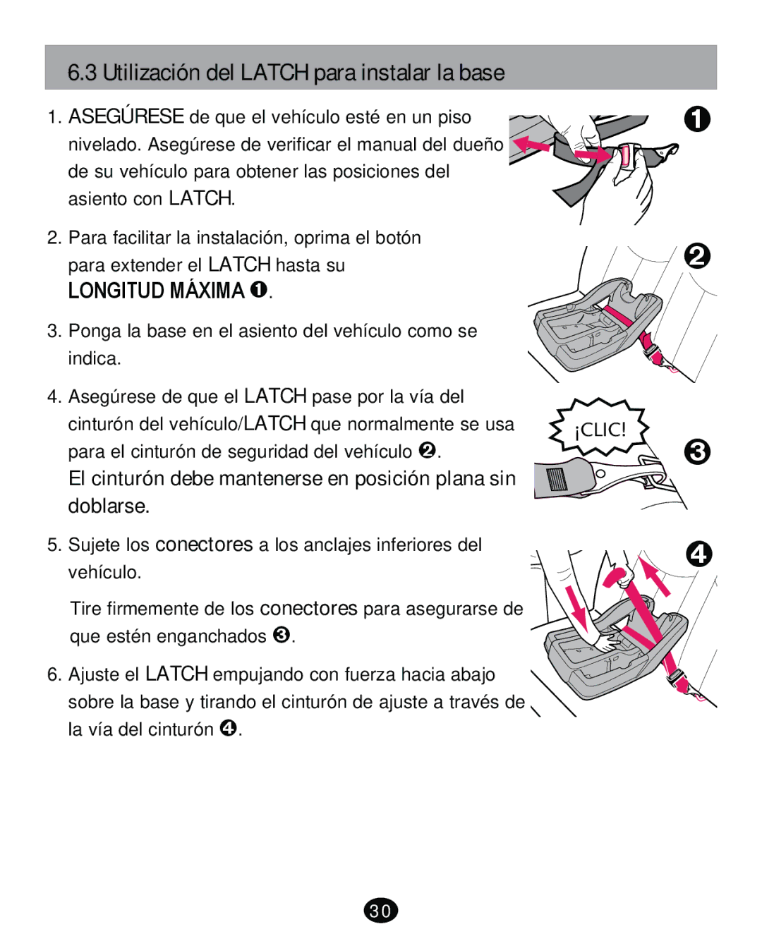 Graco PD261473A manual Utilización del Latch para instalar la base, 21*,780É,0$™ 